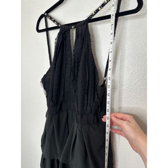 BCBGMAXAZRIA Black Lace Tiered Ruffle Low Back Keyhole Front Maxi Dress 4 - Picture 14 of 16